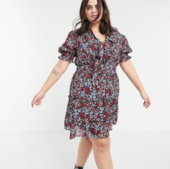 ASOS Curve Dresses & Skirts - ASOS Wednesday's Girl Curve Mini Smock Dress Tie Collar Wallpaper Floral